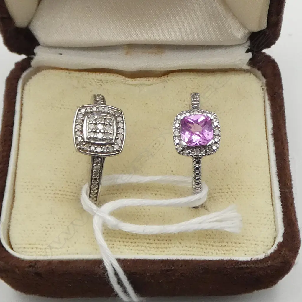 2 STG SILVER RINGS with small diamonds SIZE N Image 1++