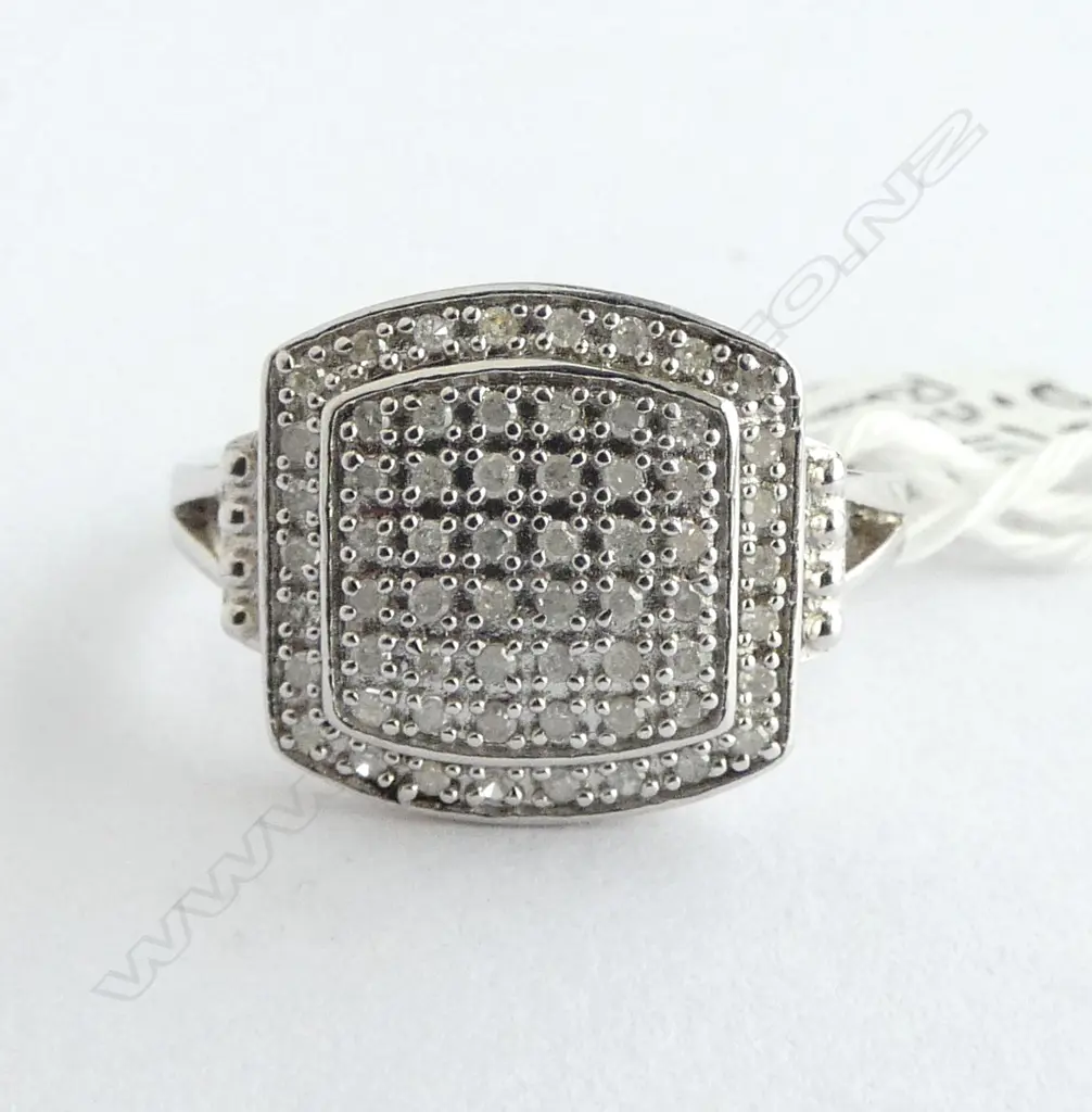 Rhodium plated SILVER & 62 small DIAMOND RING with copy of valuation. As new old shop stock SIZE P Image 1++