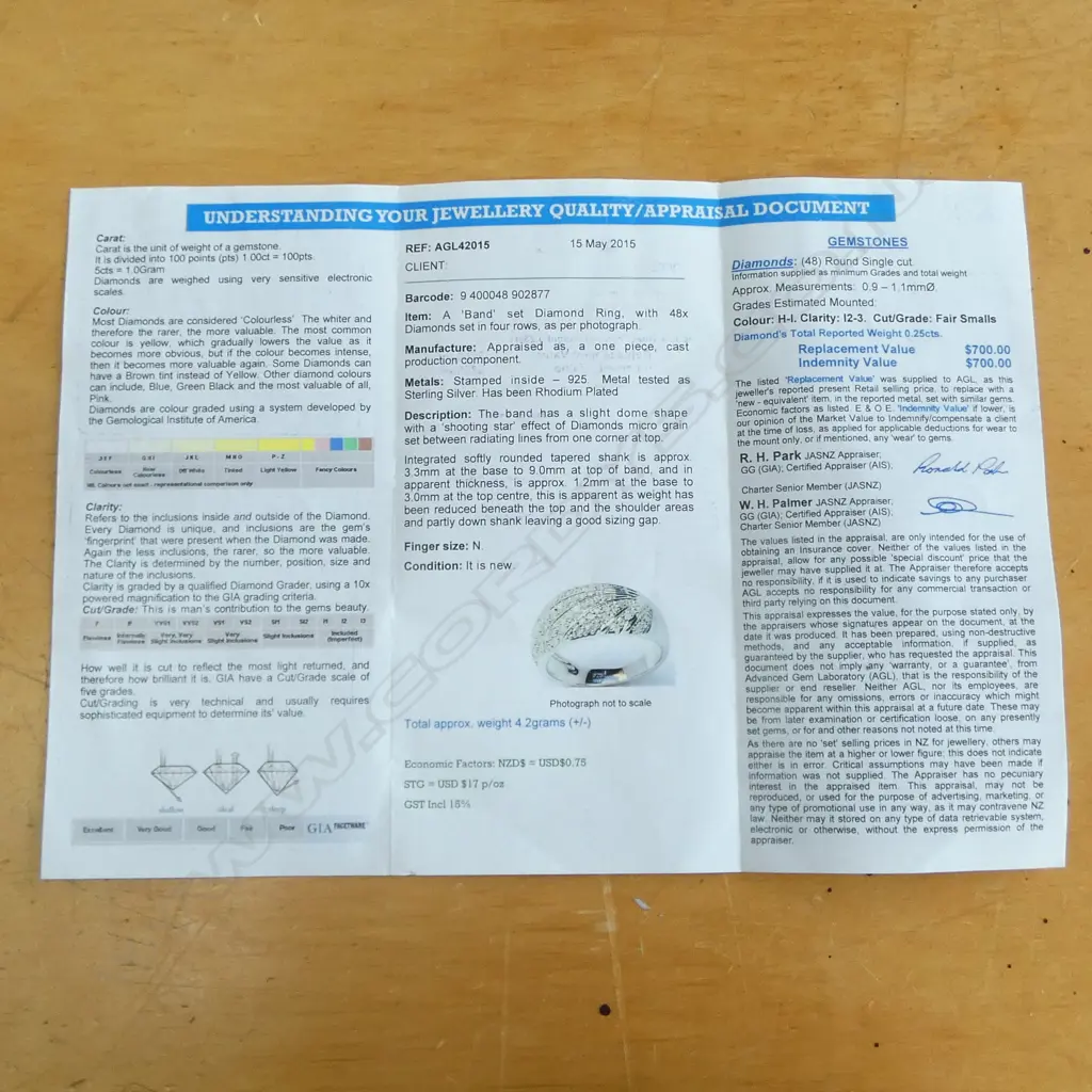 STG SILVER RHODIUM PLATED & 48x CHIP DIAMOND BAND RING, 4.02gms, SIZE N, REPLACEMENT VALUE $700 SIZE N Image 1++