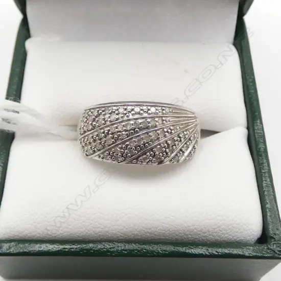 STG SILVER RHODIUM PLATED & 48x CHIP DIAMOND BAND RING, 4.02gms, SIZE N, REPLACEMENT VALUE $700 SIZE N
