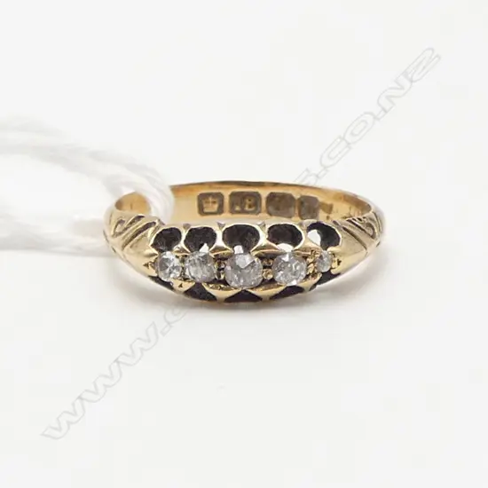 Birmingham 1901 18ct GOLD & 5 OLD CUT DIAMOND RING 3gms SIZE L