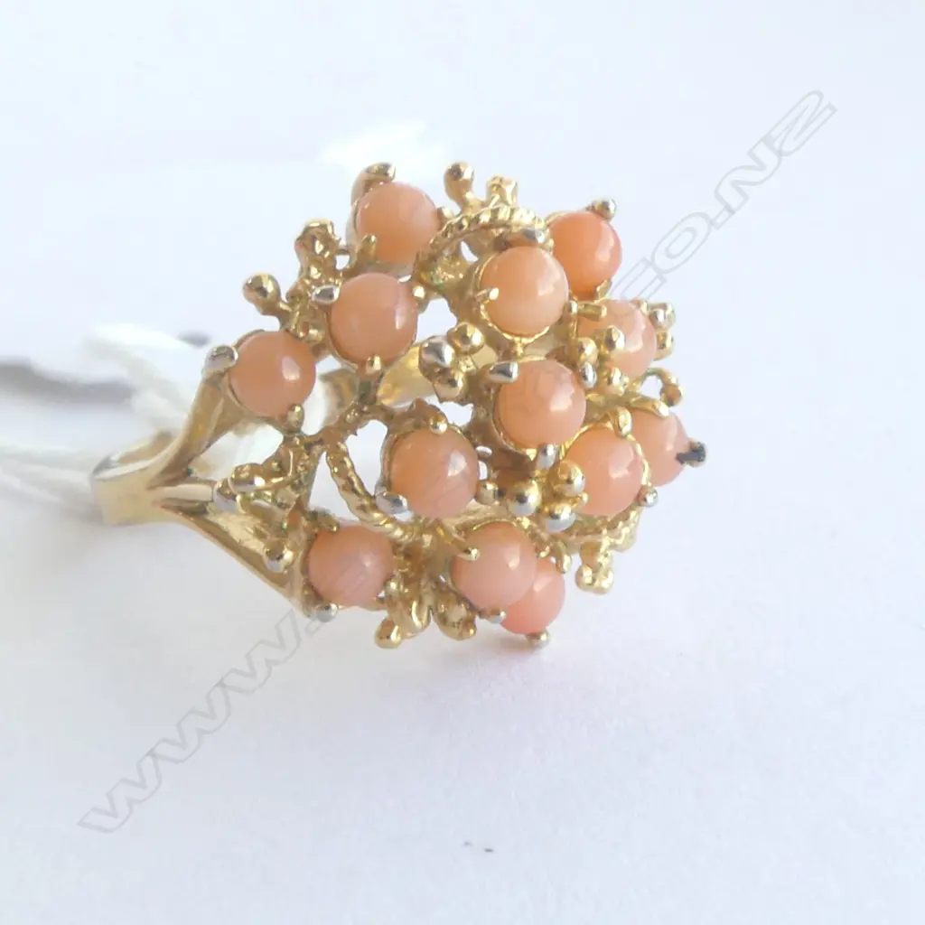 14ct PLATED GOLD & CORAL COLOUR PRINCESS RING  SIZE P1/2 Image 1++