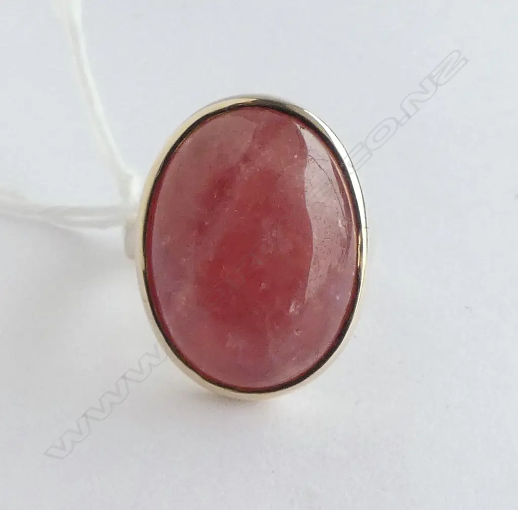 VINTAGE 9ct ROSE GOLD 13cts RHODOCHROSITE CABACHON DRESS RING 10.38gms SIZE M ? Image 1++