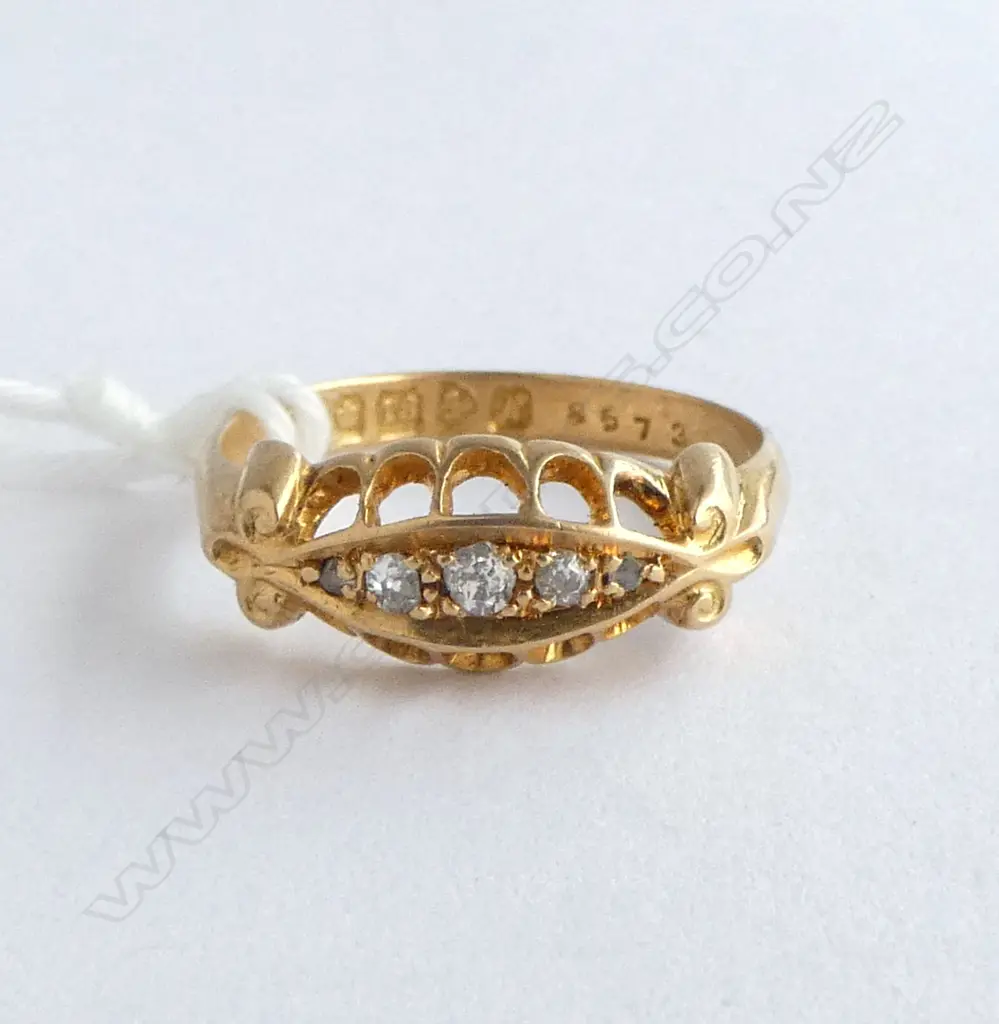 18ct YELLOW GOLD 5 OLD CUT DIAMOND RING Chester 1913 2.74gms SIZE M Image 1++