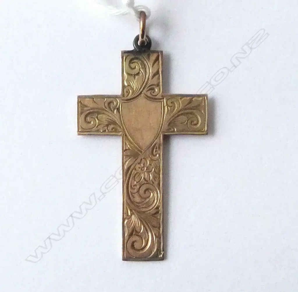 VINTAGE 9ct engraved ROSE GOLD CROSS PENDANT 4gms Image 1++