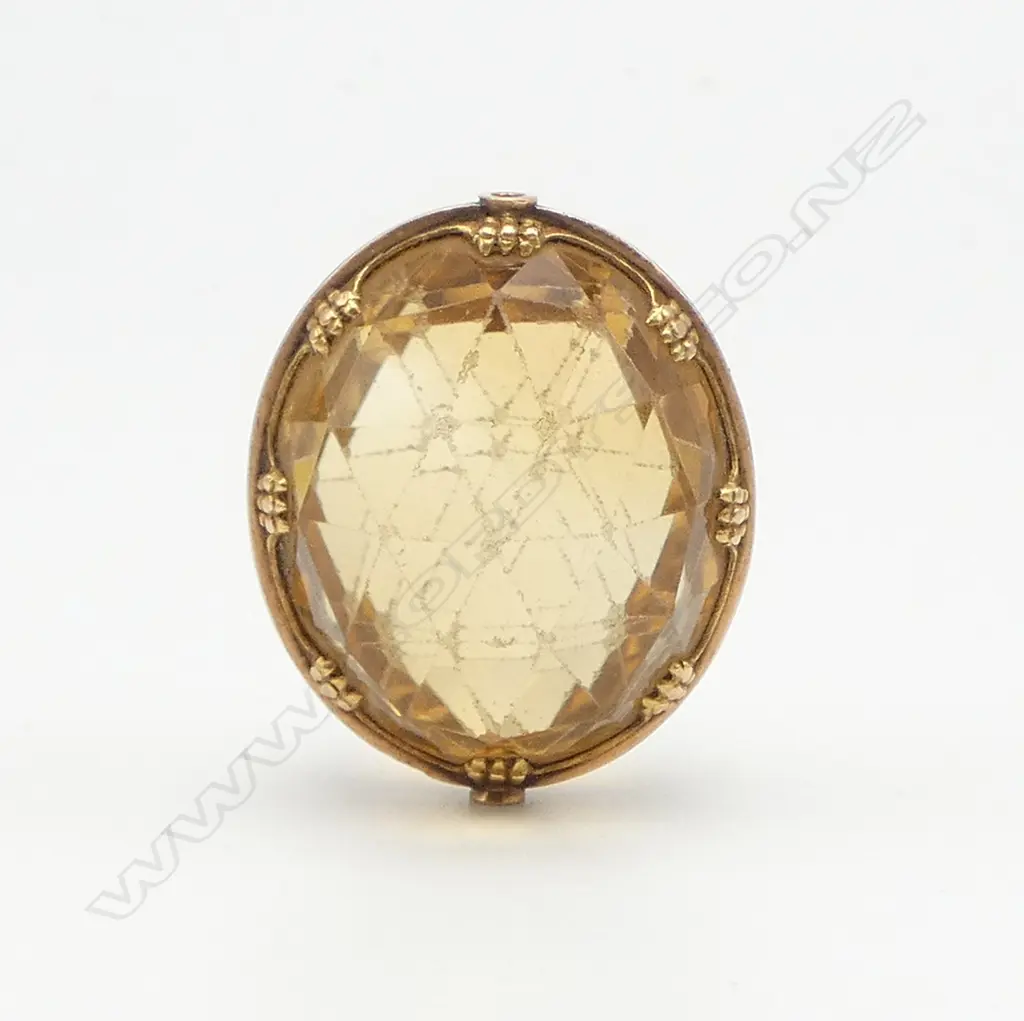 LARGE CITRINE OR GLASS FOB SPINNER IN 15ct GOLD FRAME no outer frame or suspension Image 1++