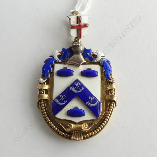 ANTIQUE SILVER GILT & ENAMEL 'MASTERS' BADGE/PENDANT, ENGRAVED 1921-22 VERSO, L.60 x 32mm