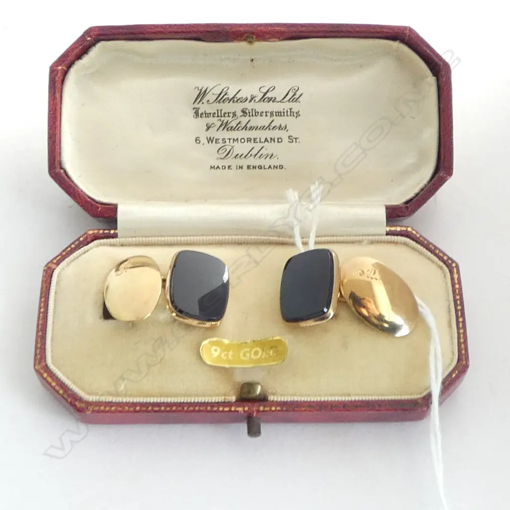 PR 9ct GOLD & ONYX VINTAGE CUFFLINKS 6.5gms in original box Image 1++
