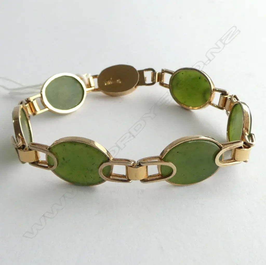 SILVER GILT & 6 GREENSTONE PANEL RETRO BRACELET Image 1++