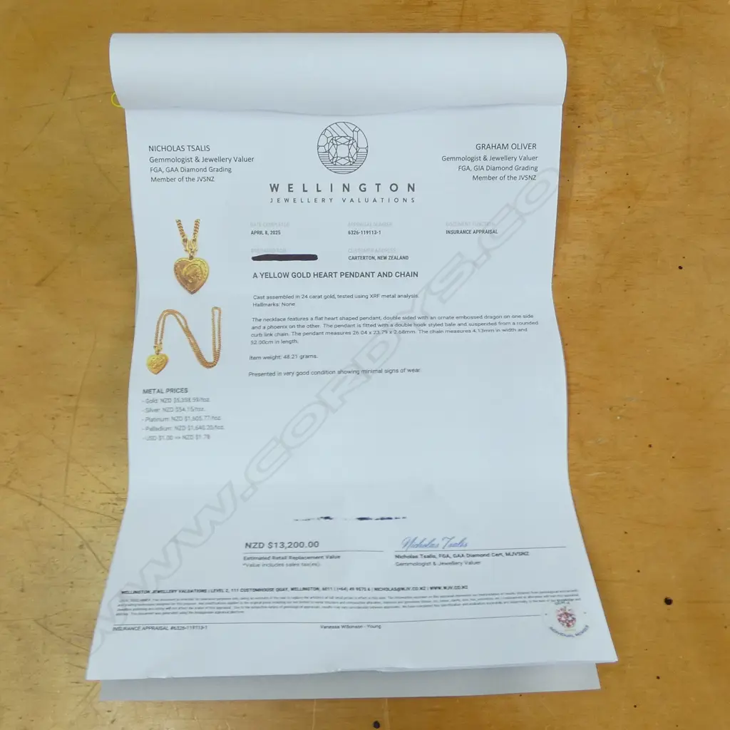 24ct yellow GOLD HEART PENDANT ON 22ct GOLD CHAIN with XRF valuation  48.21gms Image 1++