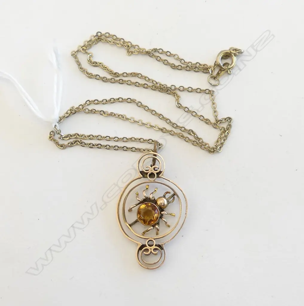 9ct GOLD BUG PENDANT WITH ROLLED GOLD CHAIN 45cm Image 1++