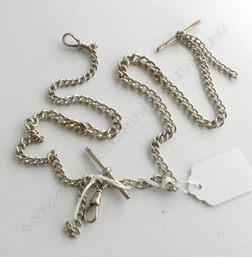 TWO BROKEN SILVER FOB CHAINS 54gm Image 1++