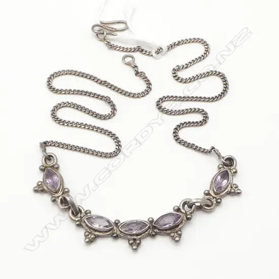 SILVER & 5 AMETHYST NECKLACE vintage
