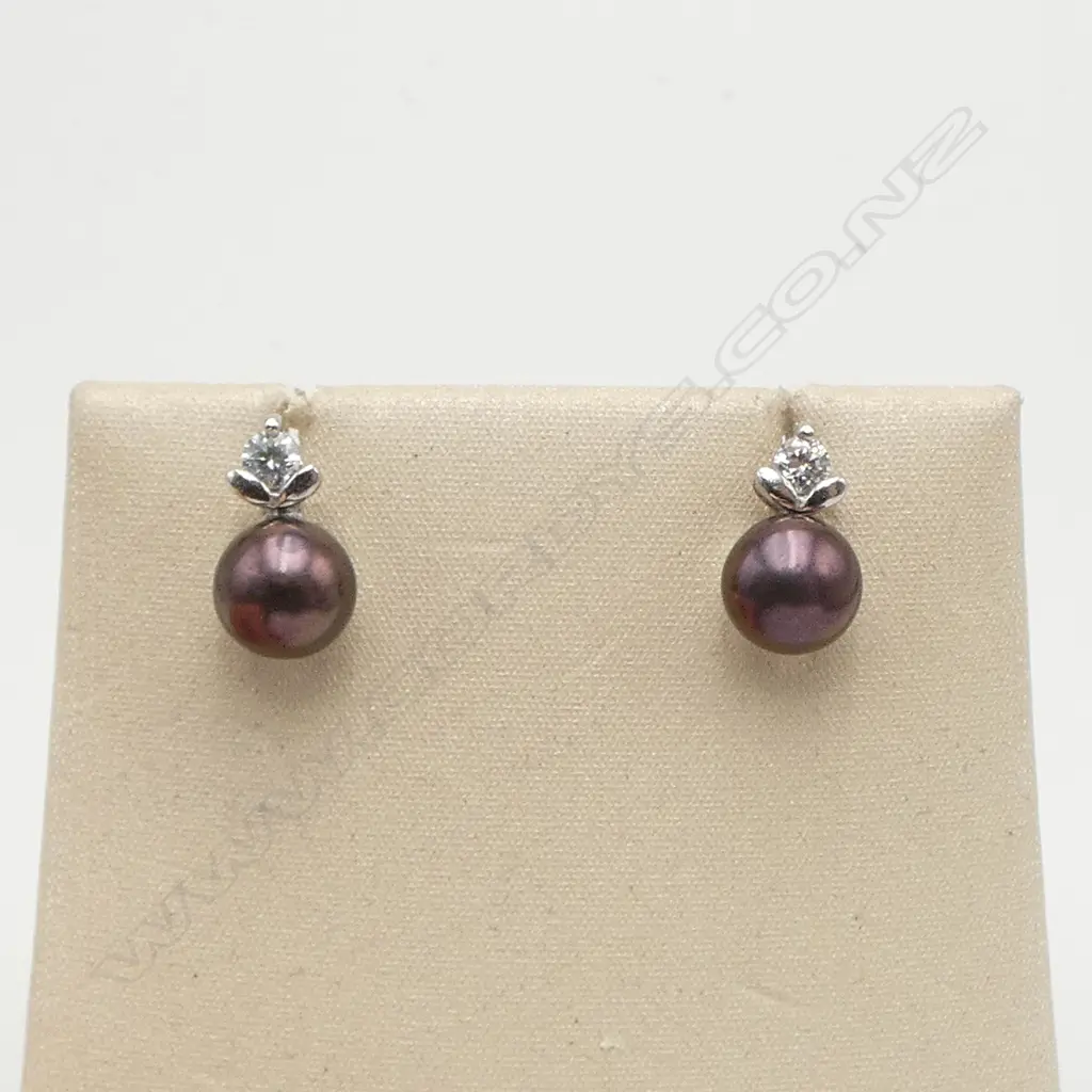 SILVER & TAHITIAN PEARL PR EARRINGS for pierced ears Image 1++