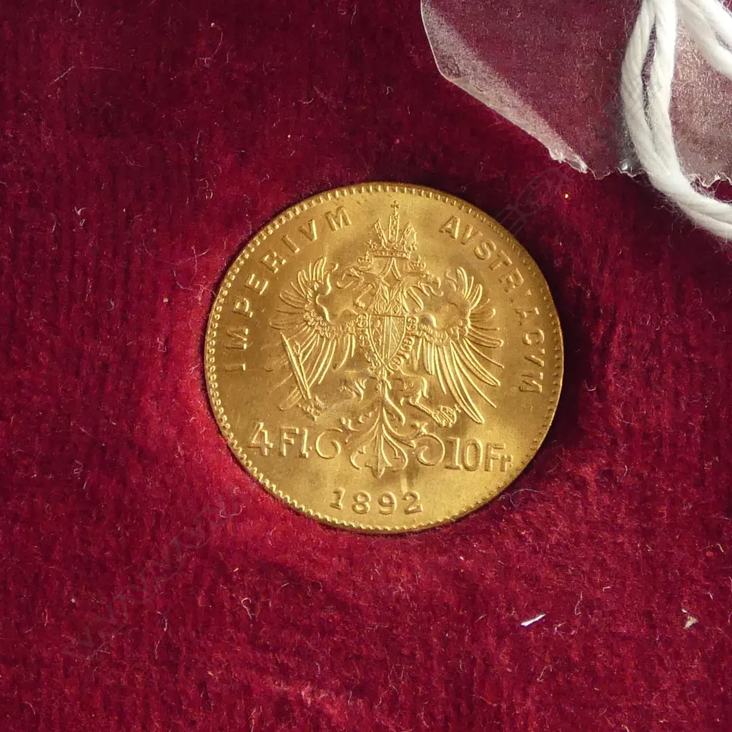 1892 AUSTRIA 4 FLORIN GOLD COIN 3.2gms RE-ISSUE. Boxed Image 1++