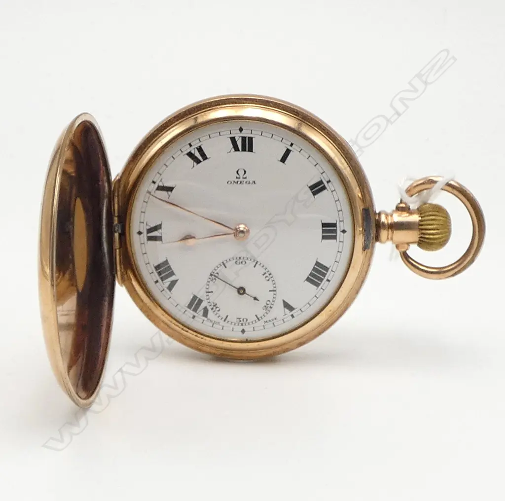 c1900 GENT'S OMEGA GOLD PLATE HUNTER POCKET WATCH running Image 1++