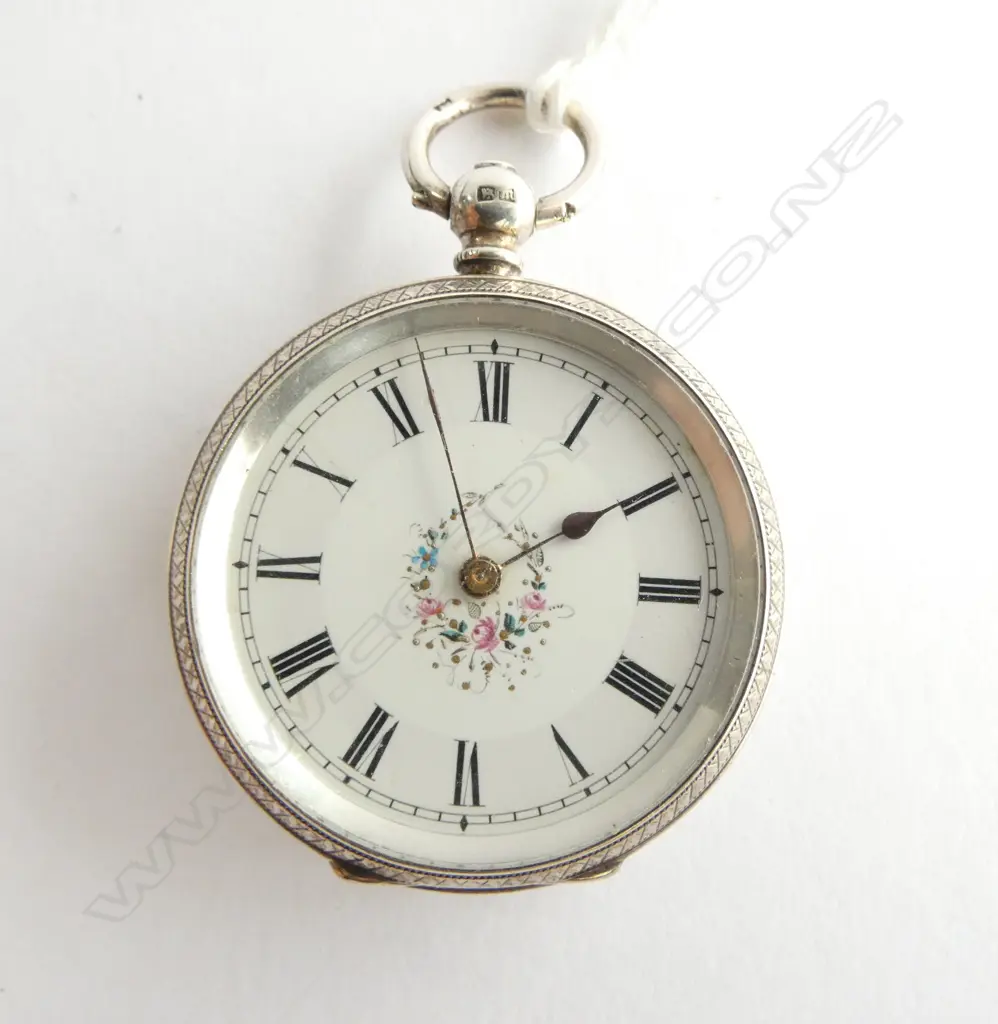 19thC SILVER MID-SIZE POCKET WATCH open face floral & gilt fine detail running Image 1++