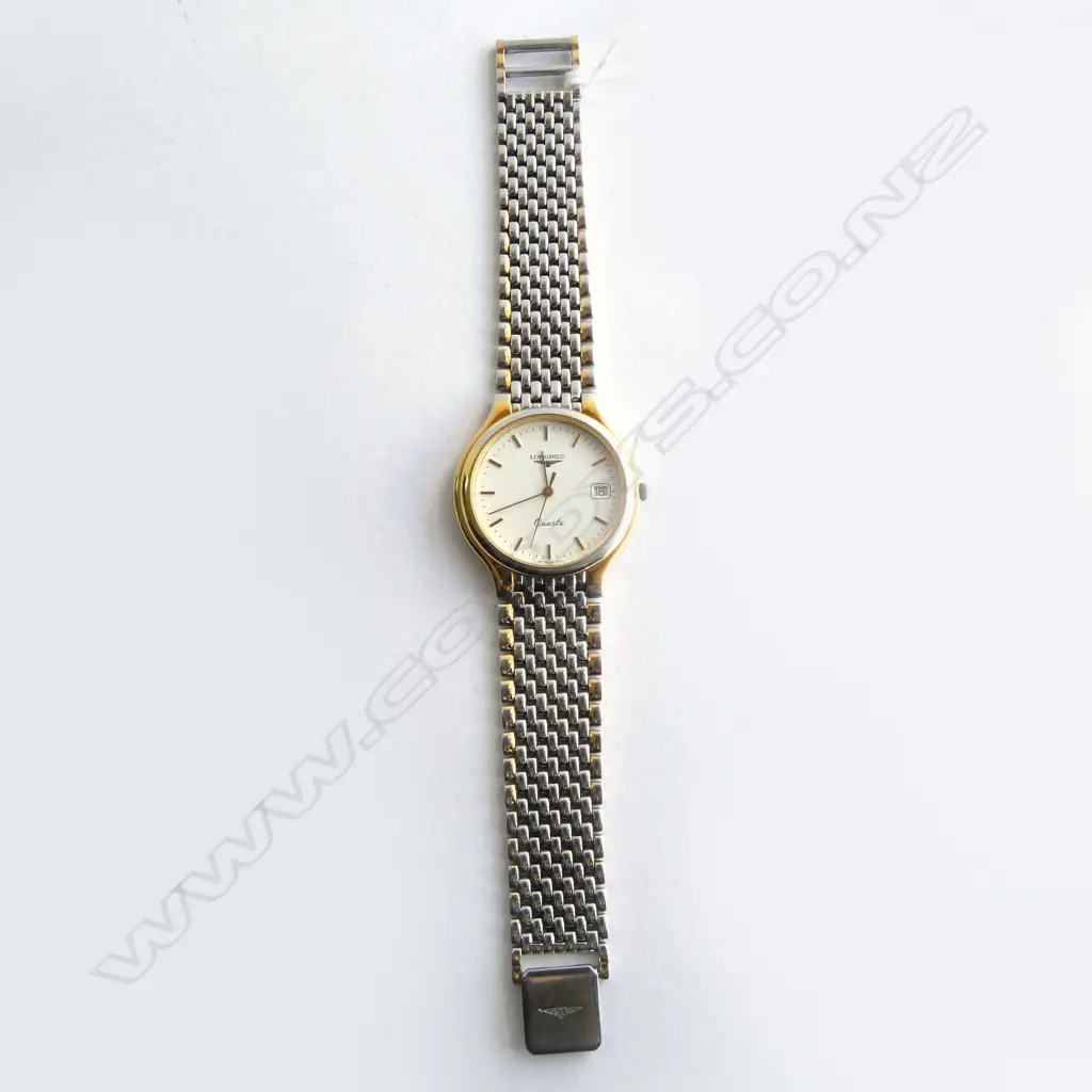 GENT'S LONGINES VINTAGE FLAGSHIP STAINLESS STEEL & GOLD PLATE BRACELET WRISTWATCH quartz running Image 1++