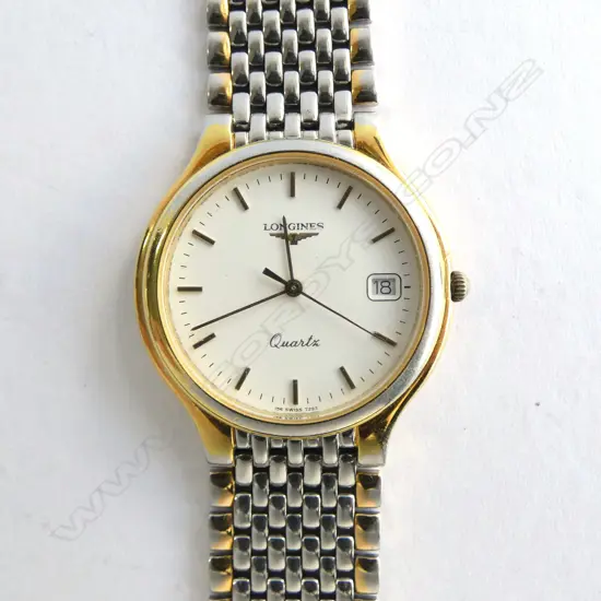 GENT'S LONGINES VINTAGE FLAGSHIP STAINLESS STEEL & GOLD PLATE BRACELET WRISTWATCH quartz running