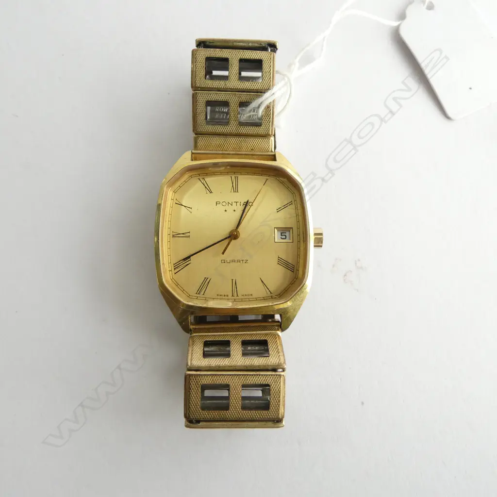 PONTIAC VINTAGE MEN'S WRISTWATCH gold plate. Quartz. Not running Image 1++