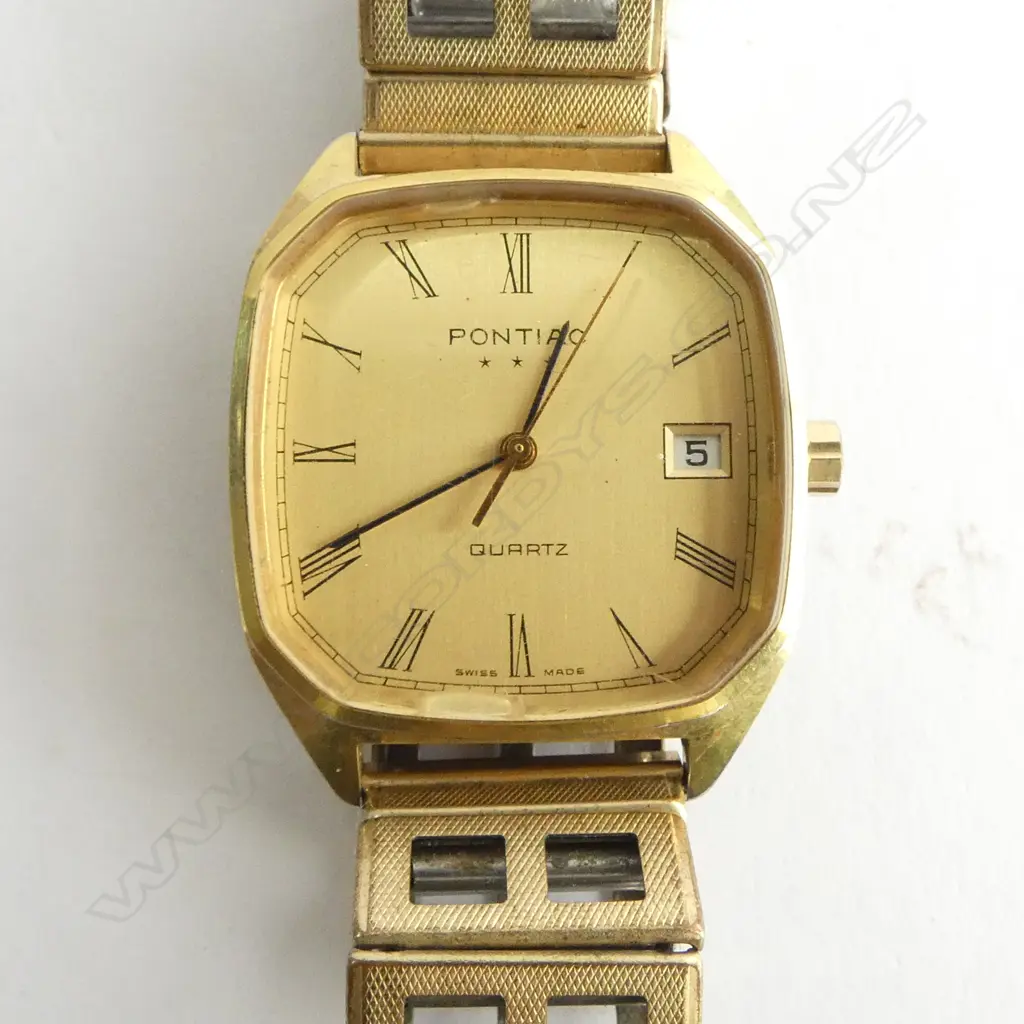 PONTIAC VINTAGE MEN'S WRISTWATCH gold plate. Quartz. Not running Image 1++