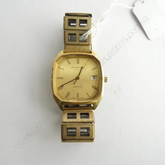 PONTIAC VINTAGE MEN'S WRISTWATCH gold plate. Quartz. Not running