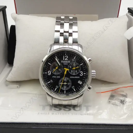 TISSOT PRC 200 CHRONOGRAPH G10 WRISTWATCH; Original box, manual, two links etc. New battery 1/07/2025.