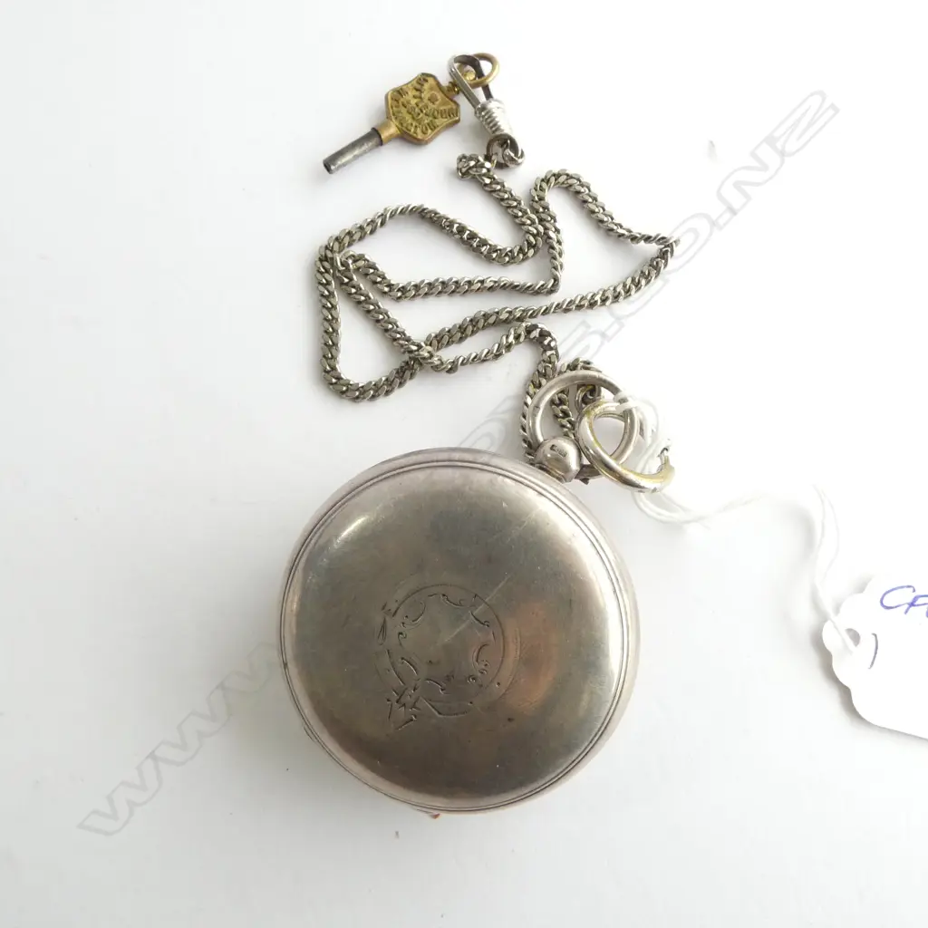 Birmingham 1884 SILVER GENT'S FOB WATCH by W Ehrhardt of London fuse movement + chain Image 1++