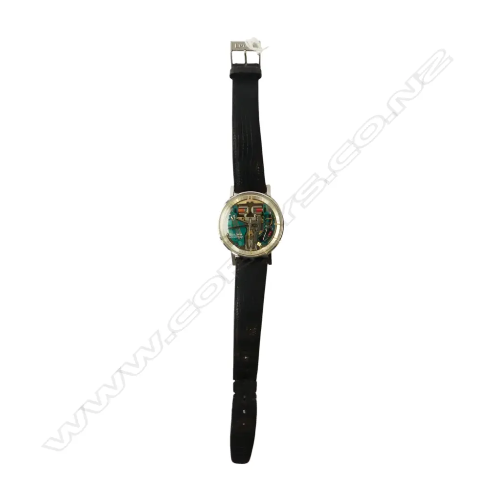 VINTAGE BULOVA ACCUTRON Spaceview GENT'S stainless WRISTWATCH w leather strap. c.1968. Working  Image 1++