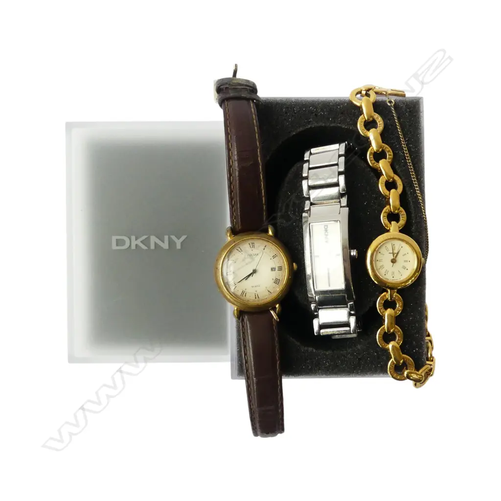 3 WRISTWATCHES; BOXED 'DKNY', MARIE CLARE & VINTAGE PULSAR Image 1++