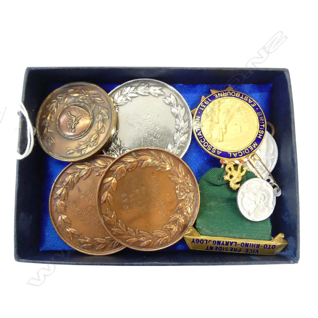 4 PRE WWII AMPLEFORTH COLLEGE (YORK UK) ATHLETIC MEDALS; 3 x BRONZE, 1 SILVER =46.81gm & 4 OTHER Image 1++