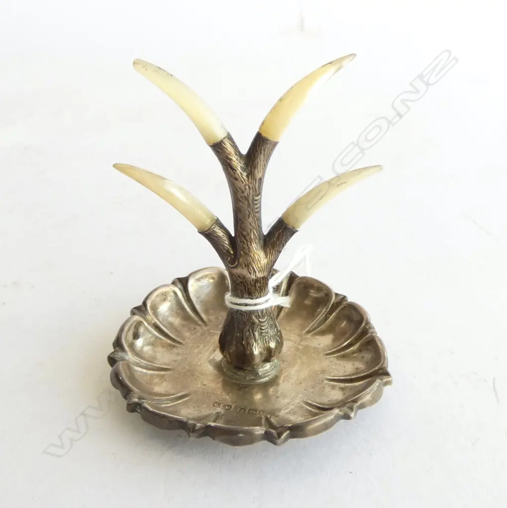 EDWARDIAN SILVER & MOP RING TREE Birmingham 1908 Image 1++