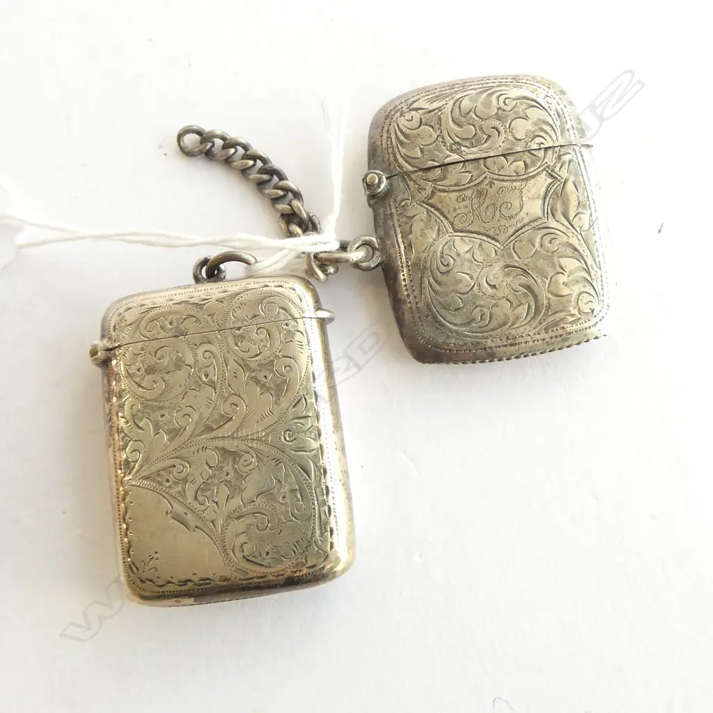 2 STG SILVER VESTAS, B'HAM 1901 & WITH AGATE INLAY& B'HAM 1908, 24gms TOTAL Image 1++