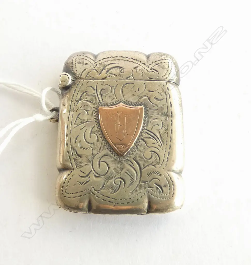 STG SILVER & 9ct GOLD VESTA, B'HAM 1938? 14.61gms Image 1++