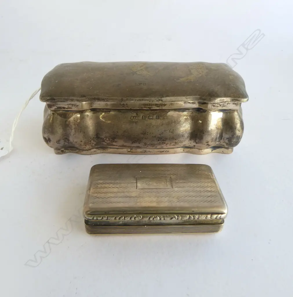 STG SILVER JEWELLERY BOX, BIRMINGHAM 1908 + VICTORIAN STG BOX, BIRMINGHAM 1838. TOTAL 192.54gms Image 1++