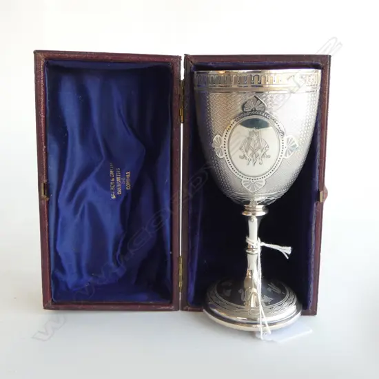 VICTORIAN STG SILVER GOBLET, By Barnard & Sons Ltd, retail BARBER & SMITH, CORNHILL LONDON H.155mm 177gms IN ORIG. CASE