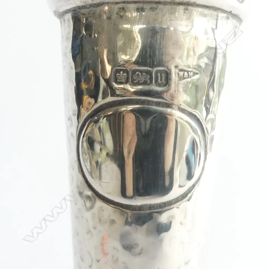 SILVER TALL TRUMPET VASE hammered finish Sheffield 1912 H.265mm weighted base Image 1++