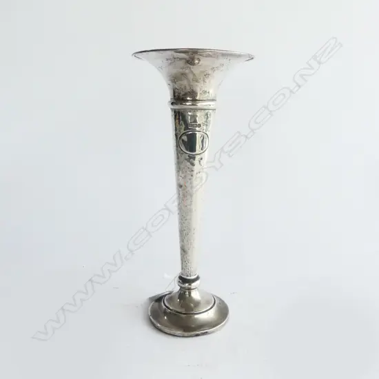 SILVER TALL TRUMPET VASE hammered finish Sheffield 1912 H.265mm weighted base