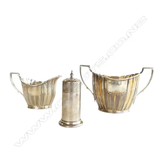 STG SILVER MILK JUG & SUGAR BOWL + CONDIMENT, 258gms