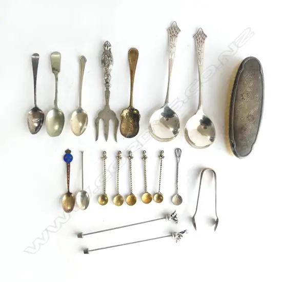4 STG SILVER SPOONS + OTHER PLATED CUTLERY etc