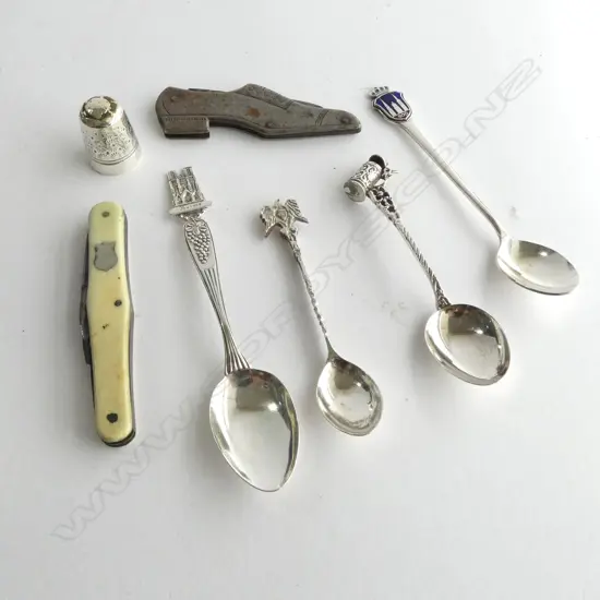 SOUVENIR TEASPOONS/THIMBLE/ADVERTISING SHOE POCKETKNIFE ETC