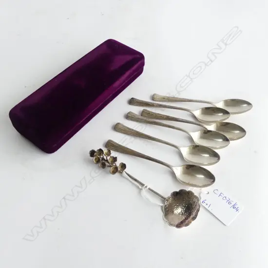 6 STG SILVER TEASPOONS + 'BORONIA' SPOON 88gms