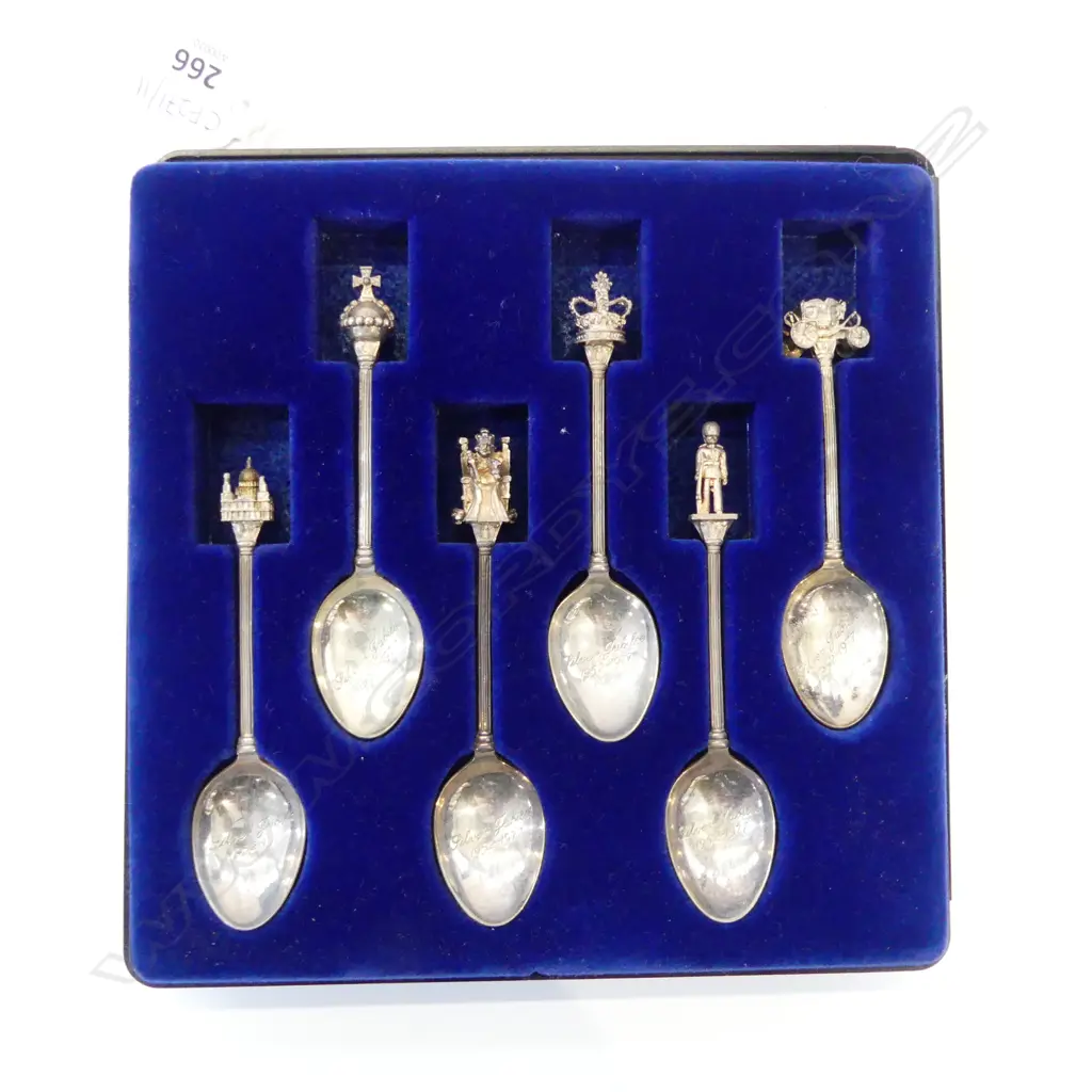 6 STG SILVER 1977 JUBILEE TEASPOONS, CASED 86gms Image 1++