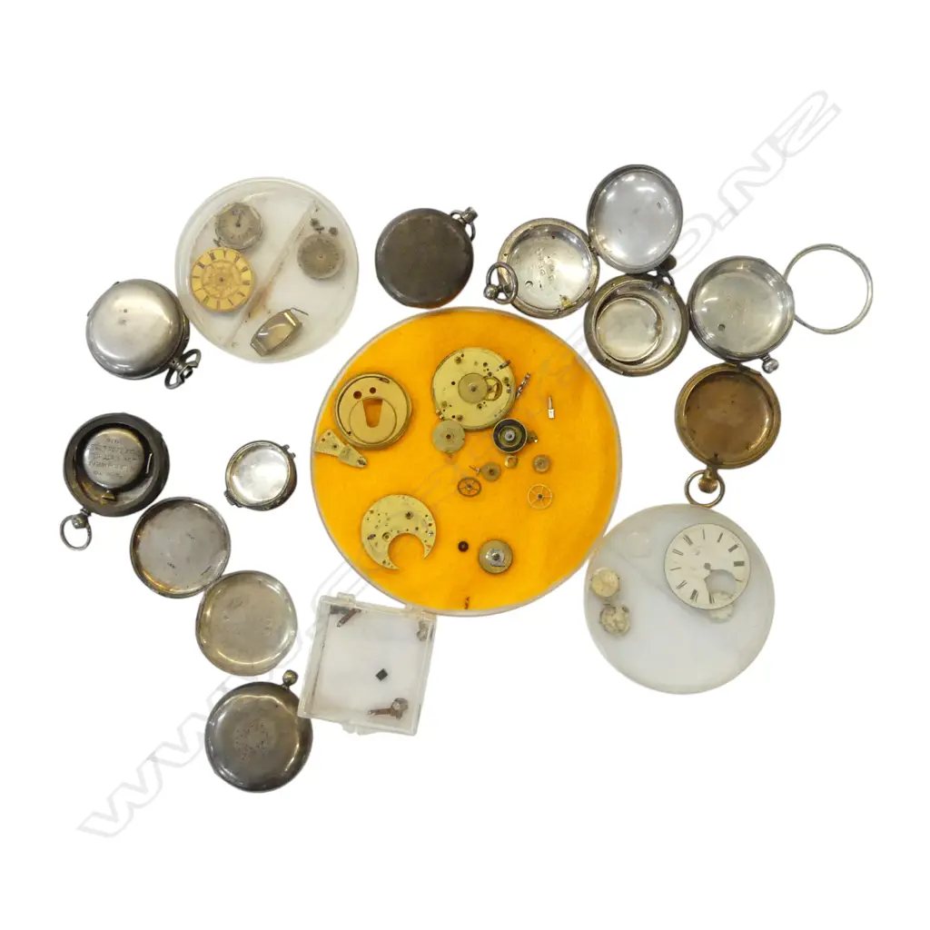 COLLECTION SILVER POCKET WATCH CASES ETC. Silver weight approx 500gms. Image 1++