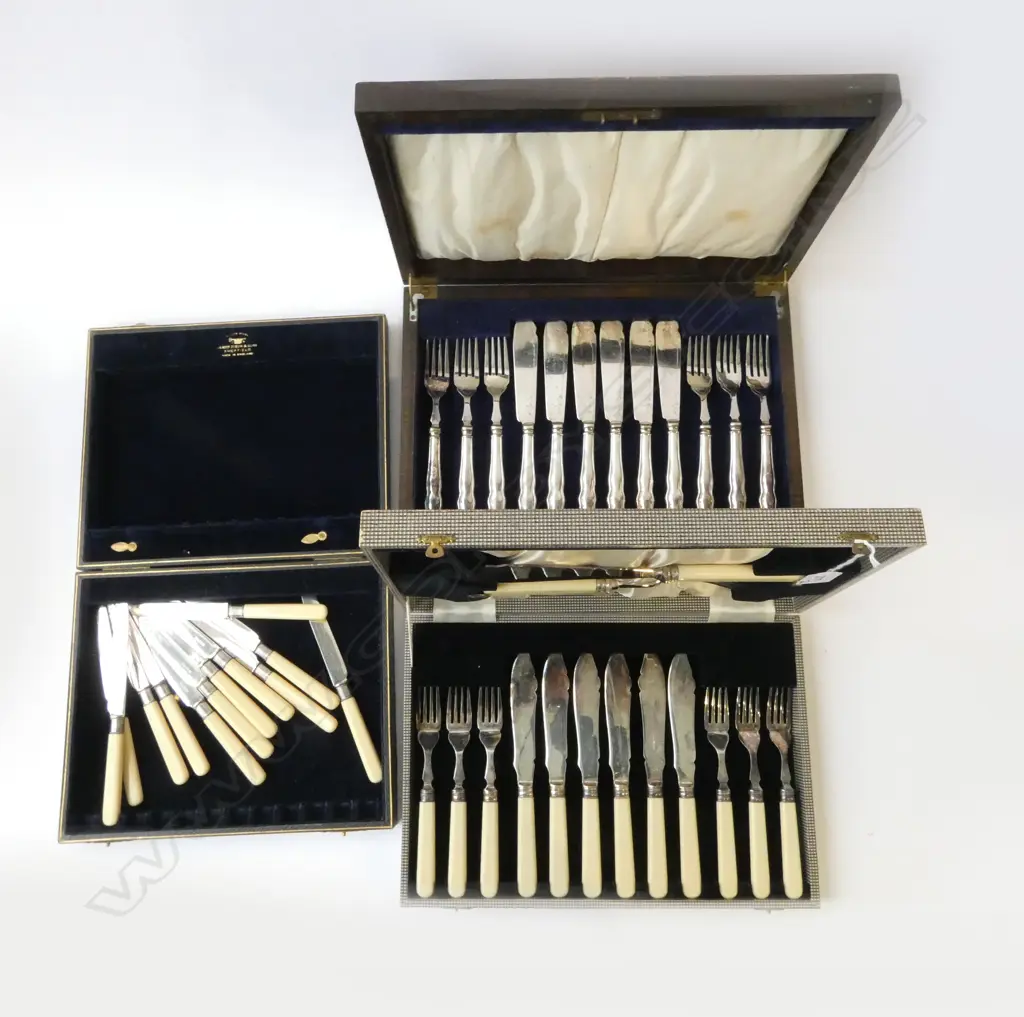 3 CASED CUTLERY SETS; 2 FISH, 1 FRUIT KNIVES Image 1++