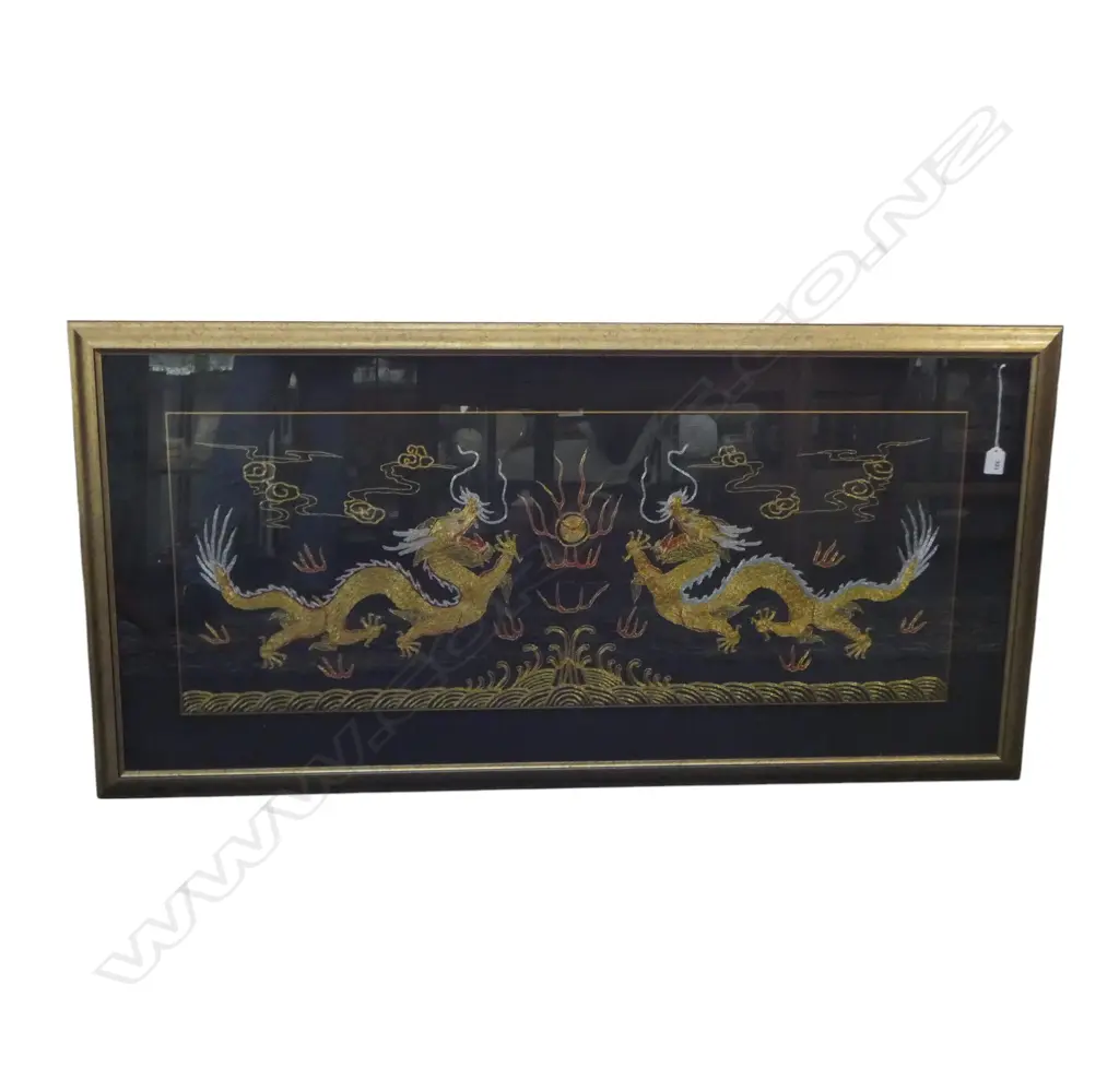 FRAMED CHINESE DRAGON EMBROIDERY ARTWORK 400x1040mm Image 1++