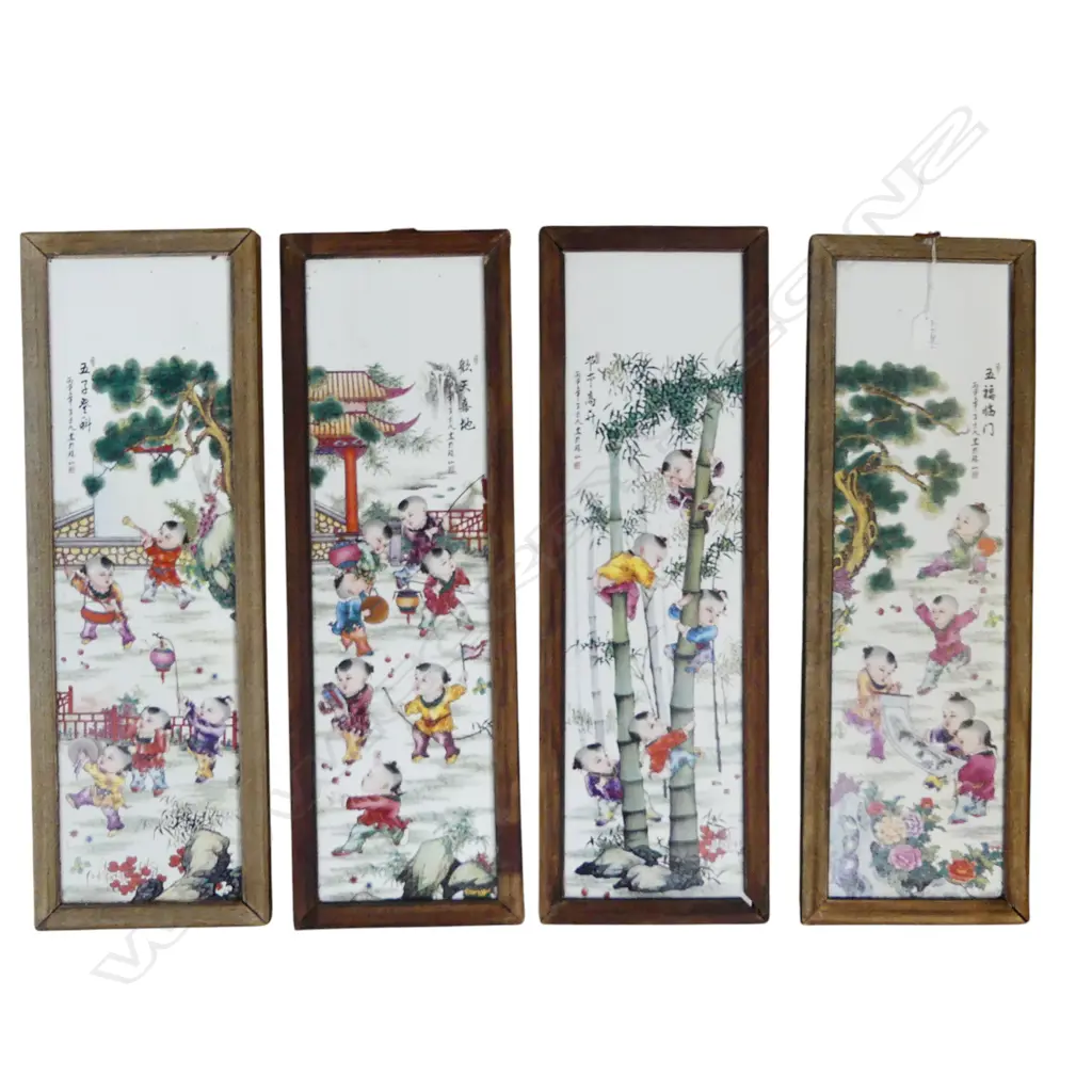 4 CHINESE CERAMIC PLAQUES OF CHILDREN 635x210mm overall Image 1++