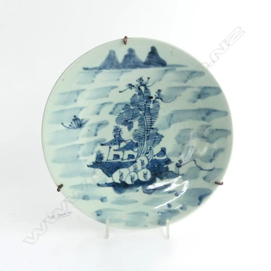 VERY OLD CHINESE HEAVY PORCELAIN WALL PLATE B&W Dia 230mm Image 1++