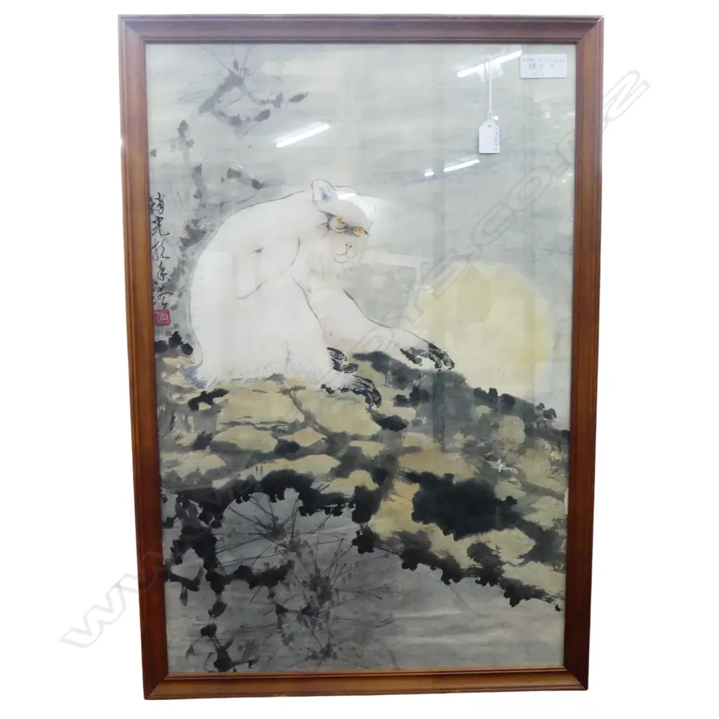 CHINESE WATERCOLOUR BY ZHAO SHIGUANG of a monkey in a landscape w calligraphy  750 x 500mm Image 1++