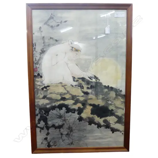 CHINESE WATERCOLOUR BY ZHAO SHIGUANG of a monkey in a landscape w calligraphy  750 x 500mm